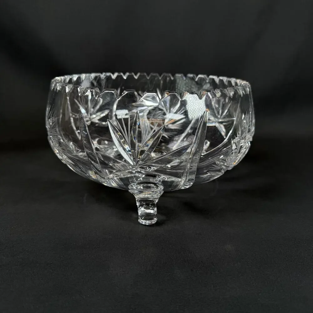VINTAGE BOHEMIAN CUT CRYSTAL Glass PINWHEEL SERVING CANDY BOWL
